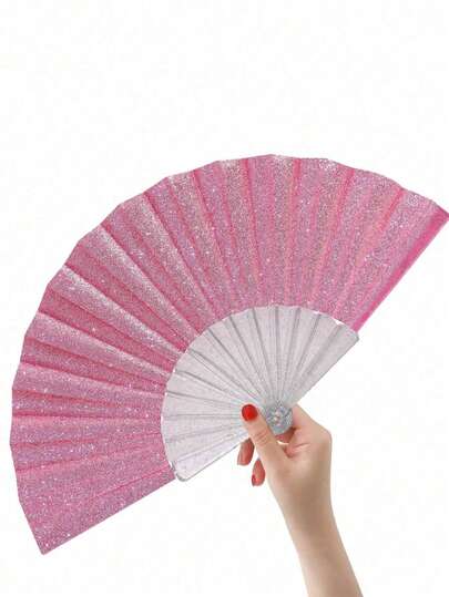 Glänzender silber-weißer Handventilator, Sommer Strandventilator, unverzichtbares Karnevals-Accessoire, Strandaccessoire, geeignet für Festivals, Hochzeiten und Reisen