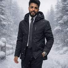 Men's Windbreaker Jacket, Waterproof, Lined, With Adjustable Cuffs And Hood, Ideal For Motorcyclists, Wear-Resistant. - 黑色 - 查看 7