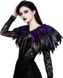 Women's Black Feather Shawl Cape For Halloween Cosplay - Blue - View 5