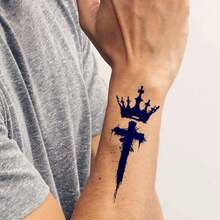 AMIFANS Temporary Tattoo Splatter Crown Cross, Semi Permanent Tattoo,Lasting 1-2 Weeks Tattoo, Long Lasting Tattoo, Juice Tattoo, Realistic Tattoo, Romantic Tattoo, Fake Tattoo, Waterproof, Authentic Tattoo Look, Niche Design Tattoo, Fruit Tattoo, Plant-Based Tattoo - Black - View 4