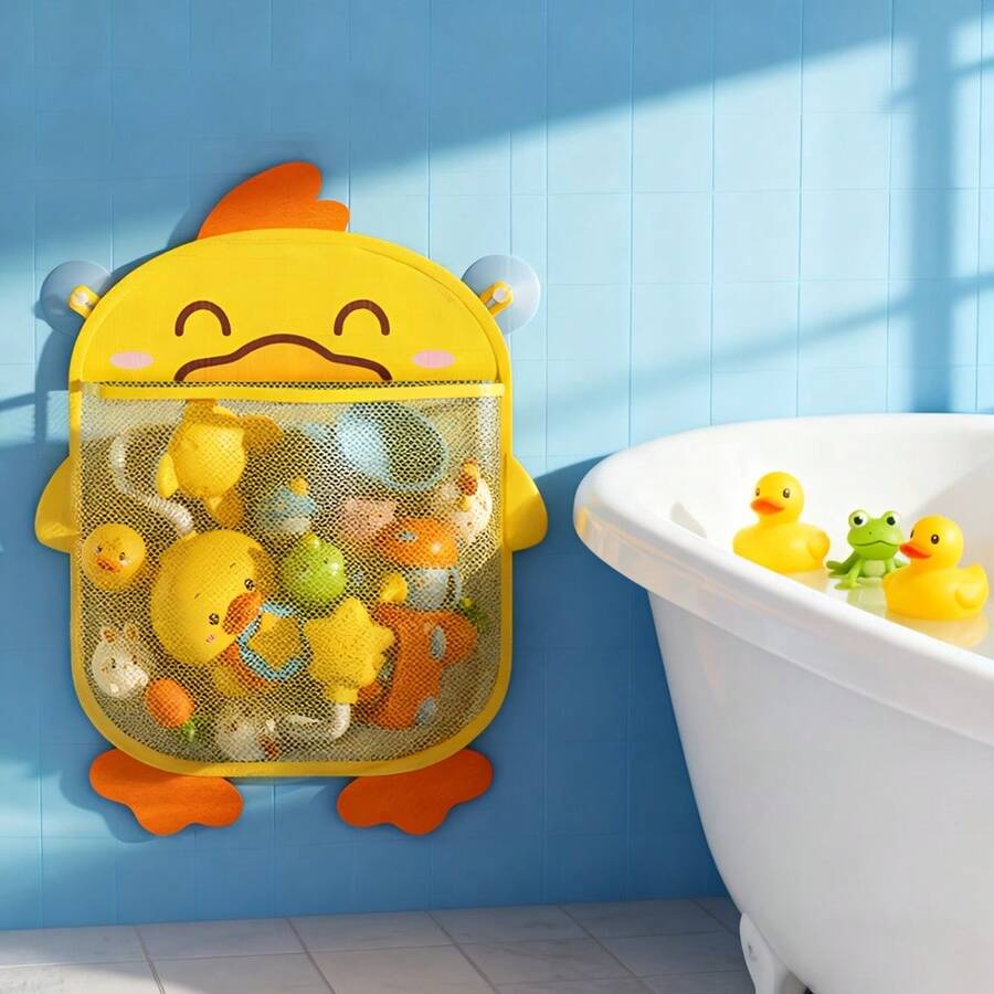 Organizador de Brinquedos de Banho Infantil em Formato de Pato Amarelo com Ventosa e Bolsa de Armazenamento em Tela - Fibra de Poliéster, Bolsa Organizadora para Brinquedos Aquáticos, Rede de Armazenamento para Pendurar no Banheiro - Presente Perfeito para Aniversário/Natal/Halloween/Páscoa/Ano Novo/Feriados/Dia das Crianças - Multicolorido - Ver 1