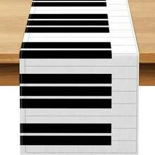 Piano Pattern Table Runner, Music Theme Party Decor For Dining Room, Kitchen Island - Black and White - View 5