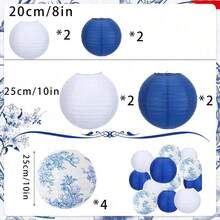 12pcs Blue And White Porcelain Design Chinese Traditional Pattern Paper Lanterns, Suitable For Weddings, Birthdays, Festivals, Parties, And Home Decor - Multicolor - View 11
