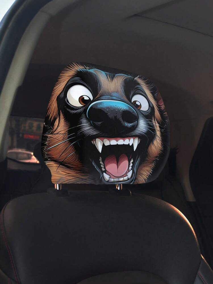 Cartoon German Shepherd Dog Pattern Car Headrest Cover, Made Of Elastic Material, Washable And Easy To Install, Suitable For Daily Commuting And Driving, Designed With Fun And Cartoon Style Pattern, Durable Fabric, Soft And Comfortable Lining, Ideal For Commuters And Pet Lovers. - Multicolor - View 9