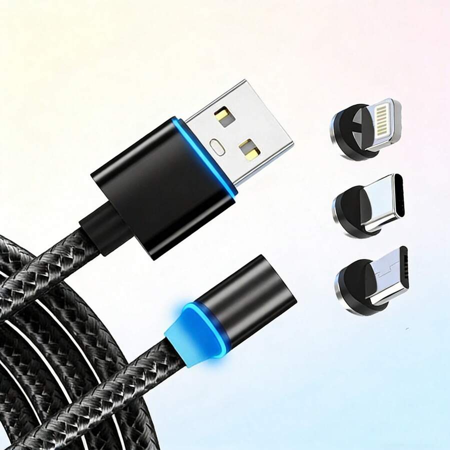 1条三合一磁吸可拆卸数据线，快充线，兼容 17 Pro Max/17 Pro/17 Plus/17/16/15/14/13/12/11/XS/XR/8/7/6、S25/S24/S23/S22/S21/S20 Ultra Plus系列 - 彩色 - 查看 1