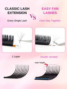 ARTSTAR J/B/C/D Crul 12 Rows Easy Fan Lashes Premade Volume Fans Eyelash Extension Fast Blooming Fans Mink Lashes Natural Silk Lash Extension 8-15 Mix - Black - View 6