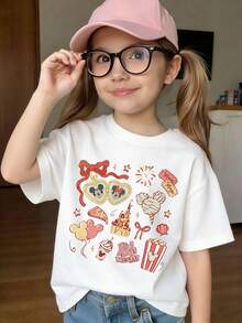 Disney Summer Tops,Disneyland Graphic Tee, Perfect For Cute Girls. Teen Girl Gift,Comfortable And Breathable Children's Short-Sleeved T-Shirt. 180g Pure Cotton Children's Clothes,Suitable For Both Boys And Girls.Suitable For Daily Wear, Vacations, Outdoor Activities, And As A Children's Gift. - 白色 - 查看 2