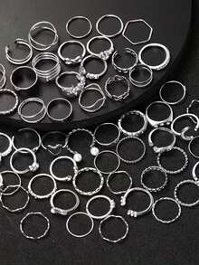 Bộ 22/45 chiếc nhẫn thời trang phong cách Bohemian hình học tối giản bất đối xứng đính ngọc trai giả màu vàng, phụ kiện trang sức hàng ngày, quà tặng cho phụ nữ. - Bộ nhẫn hợp kim dành cho nữ - Xem 4