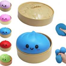 Colorful Bao Bun Dumpling Squishies Toy, Stress Balls Fidget Sensory Toys With Food Steamer, Soft Stretchy Slow Rising Squeeze Dough Ball, Stress Relief Hand Desk Toys For Kids Adults Office Classroom - 彩色 - 查看 6