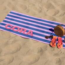 1pc 29″X58″ 31″X71″ Personalized Beach Towels, Custom Beach Towel, Striped Beach Towel, Vacation Gift, Bachelorette Bridesmaid Gifts, Girls Trip Towel, Birthday Anniversary Engagement Wedding Valentine Day Mother's Day Wedding Vacation Gift - White - View 6