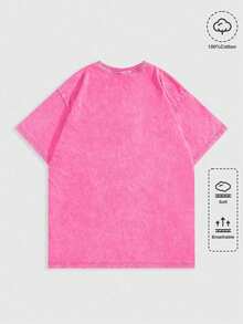 Halloween Retro Washed T-Shirt Scream Ghostface Heart Hands Graphic Tees Water Washing Print T-Shirt, Men's Vintage T-Shirt,Short Sleeves Crew Neck Top Tees, 230 Gram Cotton T Shirts, Holiday Gifts - Màu Hồng Tươi - Xem 2