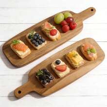 1 pieza Bandeja de madera de acacia, bandeja de cocina de madera con asas, tabla de cortar rectangular creativa, utilizada para carne, verduras, frutas, pan, alimentos - tabla de queso de madera, para entretenimiento en el hogar, decoración rústica del hogar, bandeja de madera maciza, accesorios de cocina, plato para sostener alimentos cocidos para chefs y restaurantes del hogar, plato de cena de madera adecuado para nuevos hogares, Pascua, temporada de regreso a la escuela, regalo de boda - Marrón madera - Ver 5