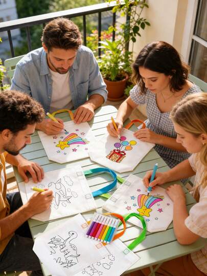 7/16/31pcs Random DIY Painting Graffiti Bags, Includes 8 Colors Watercolor Pens, Cartoon Coloring Tote Bags, Waterproof Durable Non-Woven Fabric, Suitable For Classroom Activities, Games, Small Gifts, Gift Packaging, Birthday, Theme Party Favors