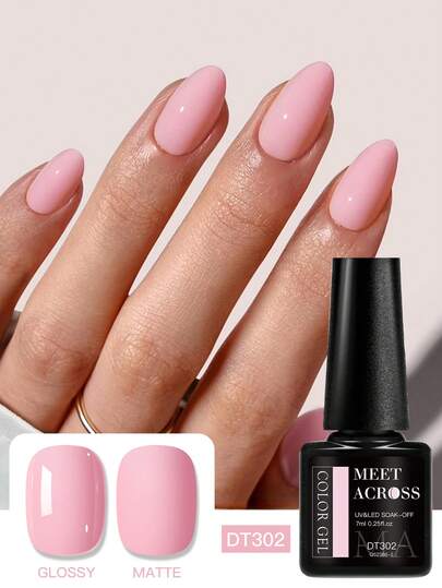 MEET ACROSS 1 Bottle 7ml Nude Pink Gel Nail Polish, HEMA TPO FREE Semi-Permanent Removable UV Gel Nail Polish, Long-Lasting And Durable, DIY Nail Art Design, Suitable For Home And Nail Salon
