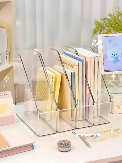 Transparent Bookshelf Desktop Organizer, Thickened Acrylic File Storage Rack, Multi-Functional Office Desk Organizer, Student Stationery Rack, Bookend Storage Box, Suitable For Daily Use, Decorative Items For Various Occasions, Christmas Gifts, Holiday Gifts, Etc.