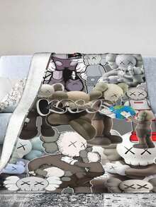 Kawss Kawaii Kaw Blanket Luxury Anime Flannel Blanket - Ultra Soft Cartoon Print, The Perfect Gift For Any Occasion, Christmas, Birthday, For Home, Camping & Travel Use - màu đen - Xem 5