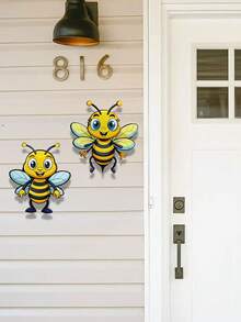 2 piezas Decoración de pared de abeja de dibujos animados vibrante, hermosa y linda decoración de pared de animales, decoración de arte de metal duradero para exteriores, adecuada para la embellecimiento del jardín en primavera/verano - Amarillo y negro (2 piezas) - Ver 10
