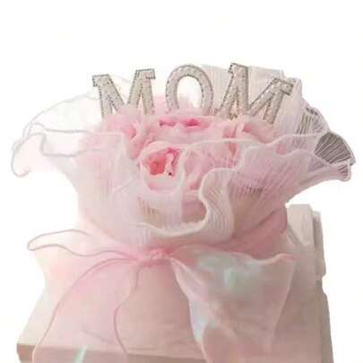 2个母亲节快乐蛋糕装饰插牌，妈妈祝福语蛋糕装饰，母亲节派对蛋糕装饰，花朵装饰（粉色和白色混合）