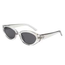 1pc Women Retro Oval Cat Eye Fashion Sunglasses, Y2K Street Style Small Frame Fashionable Glasses For Summer Beach Vacation, Outdoor Travel, Parties, Daily Wear UV Protection - 透明灰色 - 查看 3