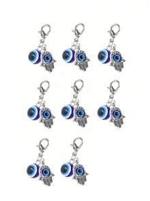 2pcs/Set Blue Evil Eye Keychain Amulet Lucky Alloy Keyring, Bag Charm, Car Key Chain, Pendant Gift For Friends - Multicolor - View 15