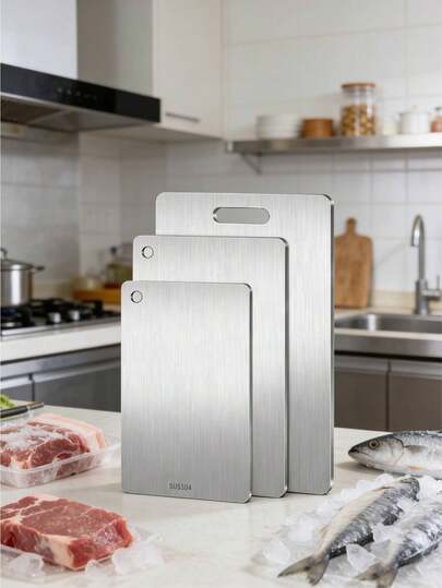 1 Thớt thép không gỉ, Thớt nhà bếp, Thớt thái tốt nhất, An toàn với máy rửa chén, Hợp vệ sinh và Bền bỉ cho thịt, trái cây và rau củ (Có một vài vết xước nhỏ, điều này là bình thường).