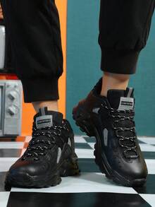 Men's Black Chunky Sneakers With Silver Accents Thick Sole Outdoor Walking Running Comfortable Athletic Shoes Perfect Gift For Him - màu đen - Xem 4
