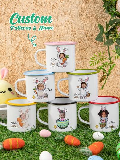1pc Customizable Name Personalized Gift White Ceramic Mug, Easter Element Ceramic Mug, Easter Bunny Ceramic Mug, Ideal For Giving As Easter Gifts, Unique Special Occasion Gifts, Personalized Photo Coffee Cup, Customized Outdoor Camping Mug, Customized Christmas Gifts, Personalized Anniversary Photo Mug, Perfect Gifts For Family, Friends And Loved Ones