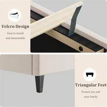 King Bed Frame With Upholstered Headboard, Heavy-Duty Platform Bed Frame With Strong Wood Slats, No Box Spring Needed/Noise Free/Easy Assembly - 米色 - 查看 10