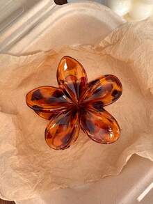 3件套女士简约豹纹焦糖色亚克力花朵发爪夹，优雅百搭的日常发型配饰，夏季发饰，沙滩发夹，度假发夹 - 彩色 - 查看 3