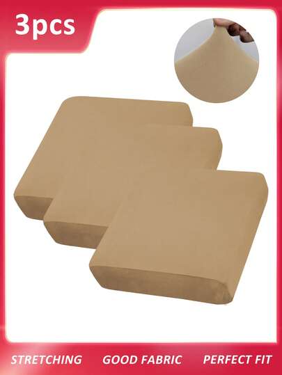 3pcs Solid Color Sofa Seat Cushion Covers, Minimalist Modern Milk Silk Elastic Polyester Sofa Slipcovers, Removable & Machine Washable