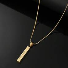 1pc Men's Stainless Steel Rectangular Engraved Pendant Necklace - Yellow Gold - View 4