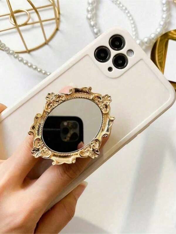 European Retro Pattern Mirror Creative Mobile Phone Air Cushion Bracket, Paste Foldable Slouchy Desktop Round Mirror Bracket, Perfect Mobile Phone With Gifts,Halloween Gifts, Christmas Gifts