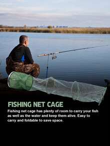 GOTURE 1pc Edge Wrapped Positioning Fish Protection, Foldable Fishing Cage, Versatile Positioning Ground Plug, Aluminum Alloy Thickened Mouth Ring, Cross Five Wire Reinforced Bottom With Hand Buckle, Steel Wire Ring Anti Hanging Fishing Gear Net Pocket - Army Green - View 7