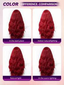 30" Machine Made Bright Red Wig Body Wave Wig, High Temp Fiber Voluminous Wig With Adjustable Stretchy Cap For Cosplay & Festival - Red - View 8
