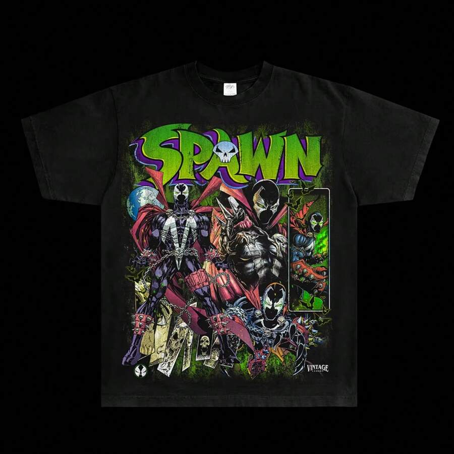 Marvels Series Spider-Mannn Movie Print Retro Street Loose Short-Sleeved T-Shirt Made Of Pure Cotton - 黑色3 - 查看 1