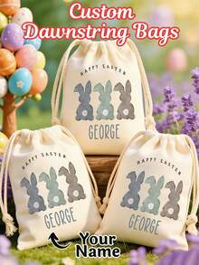 Personalized Bunny Gift Sack, Custom Name Easter Gift Sack, Tote Bag Packs, Happy Easter Gift Bags, Easter Egg Bags Perfect For The Easter Atmosphere - Multicolor - View 2