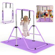 Gymnastics Bar For Kids, Gymnastics Horizontal Bar With Adjustable Height Foldable Training Bar With Mat For Home Practice - Mauve Purple - View 2