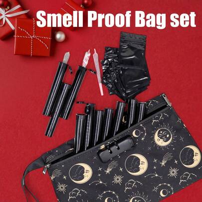 10pcs Travel Storage Bag Set With 3-Digit Lock, 12.2" X 7.7", Includes 10 Small Sealed Bags & 10 Squeeze Tubes With Caps, 2 Color Options (Purple, Black), High Capacity For Daily Essentials & Cleaning Supplies, Birthday/Valentine's Gift