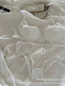 Lace Trim Lingerie Women, Minimizes Large Busts, Provides Support And Prevents Sagging, Style, Desire Style Bra Set, New Model - 橄欖綠 - 查看 9