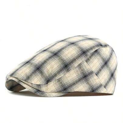 1pc 2026 Spring New Classic Plaid Beret Hat, Unisex Retro British Style Casual Newsboy Cap