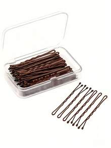 20/50/100pcs 2-Inch Black Hair Clips Set, Made Of Durable Iron Alloy, Firmly Grips Hair. Suitable For Commuting, School And Daily Scenarios. Comes With Clear Storage Box, Simple And Practical, Creating A Neat Hairstyle For Minimalist Seekers. - Coffee Brown - View 5