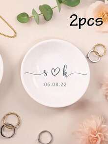 1/2/5Pcs Personalized Name Date Ring Plates, Custom Jewelry Boxes, Customized Bride Engagement Gifts, Customizable First Marriage Ring Plates, Bride And Groom Gifts, Bride Proposal Gifts, Bride Showers, Anniversary Gifts, Personalized Ring Plates - Style a - View 8