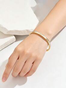 1 pieza Brazalete de acero inoxidado con baño de oro y concha blanca de diseño exclusivo europeo y americano - Pulsera de conchas marinas - Ver 1