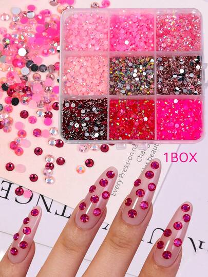 1盒彩色美甲水钻DIY美甲套装，扁平宝石，适用于鞋子、衣服、化妆品和包包，增添闪亮效果 - DIY美甲配件，美甲装饰用品