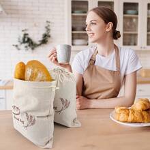 1pc Reusable Linen Bread Bag With TPU Lining, 30x38cm Drawstring Bread/Produce/Snack Storage Bag - 02 - View 7