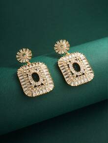 2 Pieces Middle Eastern Dubai New Bride Jewelry Set: Square White Zirconia Necklace And Earrings, Suitable For Women's Daily, Party, Evening Wear, High-End Necklace And Earring Set - Necklace and Earrings - View 4