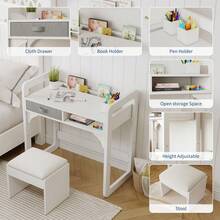 Huisuilinss Kids Desk And Chair Set,Children Study Table,Wood Kids Writing Table,Child Study Desk With Cloth Drawers And Pen Holder For Boys And Girl - White - View 6