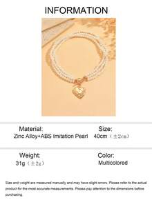 1pc Vintage 3-Layer Handmade Beaded Necklace With Hammered Heart Clasp, Versatile Choker Jewelry For Daily Wear, Dates, Parties, Also Suitable As Mother's Day Gift - Multicolor - View 5
