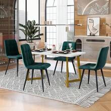 117cm Dining Table With 4 Chairs Set, Rectangular Dining Table, Modern Kitchen Table Set, Dark Green Velvet Dining Chair, Gold Table Legs - Green - View 9