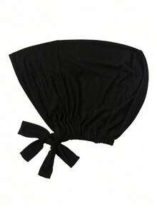 1pc Women's Solid Color Elastic Drawstring Hooded Turban Headscarf With Matching Shawl, Soft Breathable Hijab Under Cap & Headband, Ideal For Daily Wear, Casual Outings & Abaya Matching - 黑色 - 查看 1